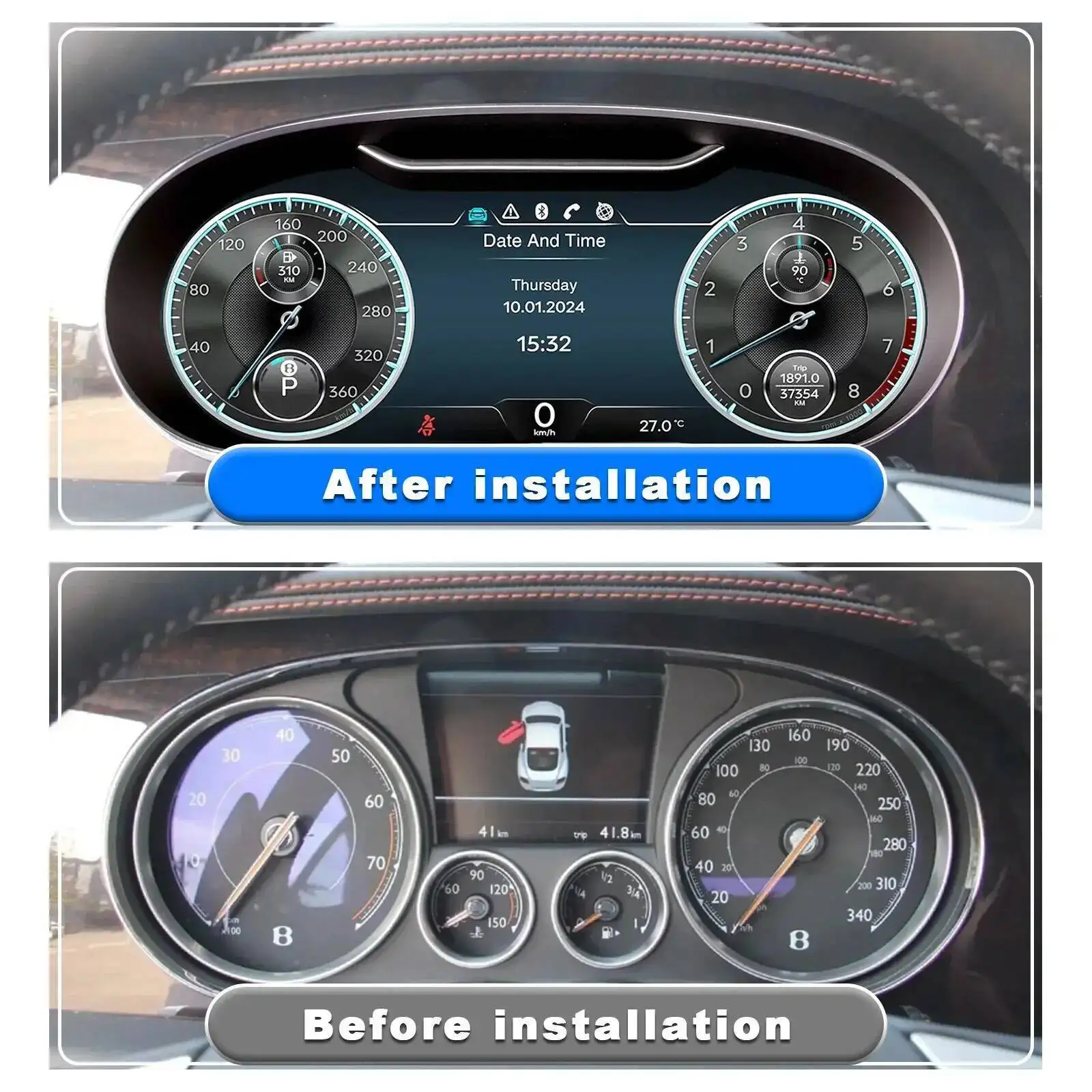 12.3インチクラスターデジタルダッシュボード ベントレー フライングスパー コンチネンタルGT 2012-2017 車載クラスター計器盤/ワイヤレスCarPlay対応