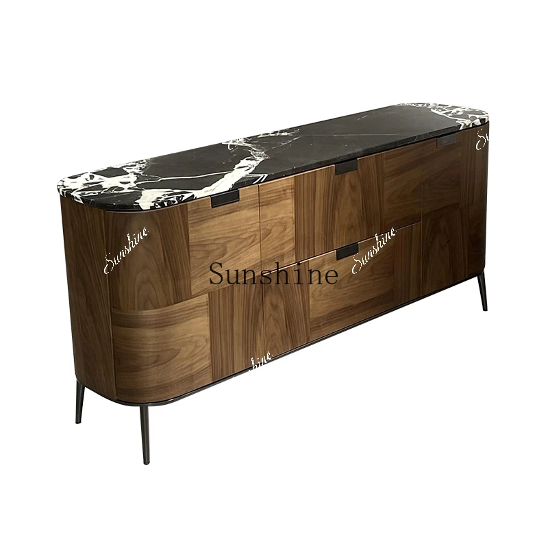 

French walnut color Bulgari black marble side bucket cabinet design is simple and modern FT