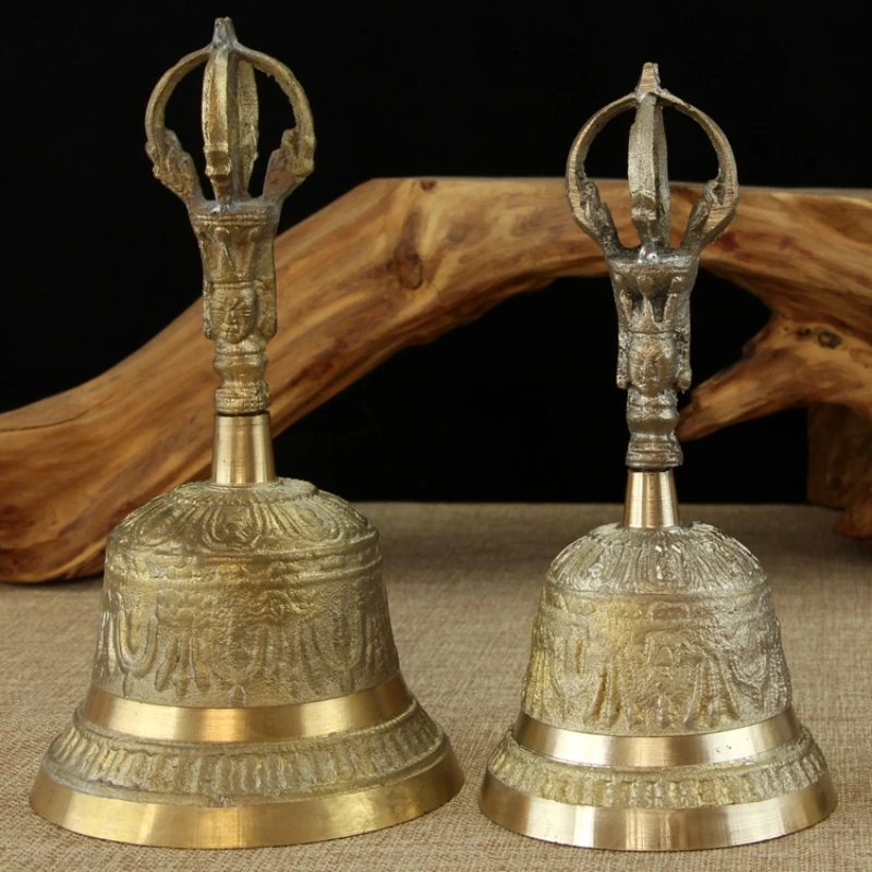 Retro Brass Hand Bell Handicraft Die-Casting Rust Resistant Colorfast for School Dinner Meditation Home Decor Collection Gift