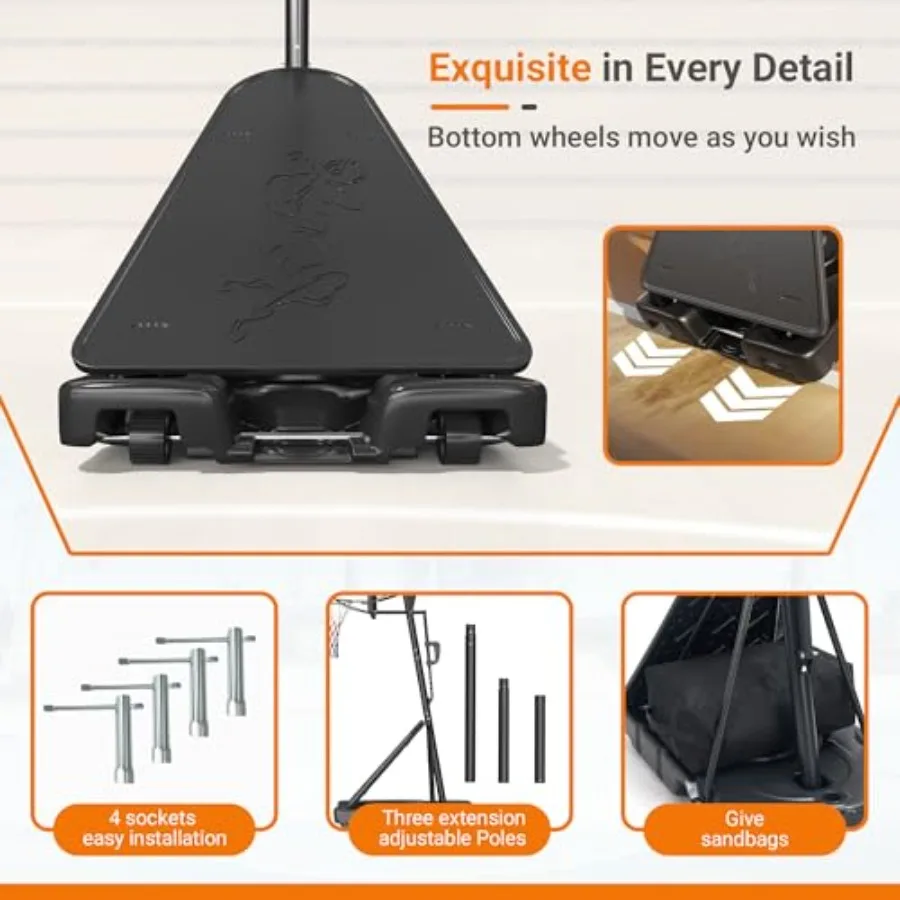 Outdoor and Indoor Basketball Hoop with 8-Level Adjustable Height from 4.4 to 10 Feet 45-Inch Shatterproof PC Backboard Durable