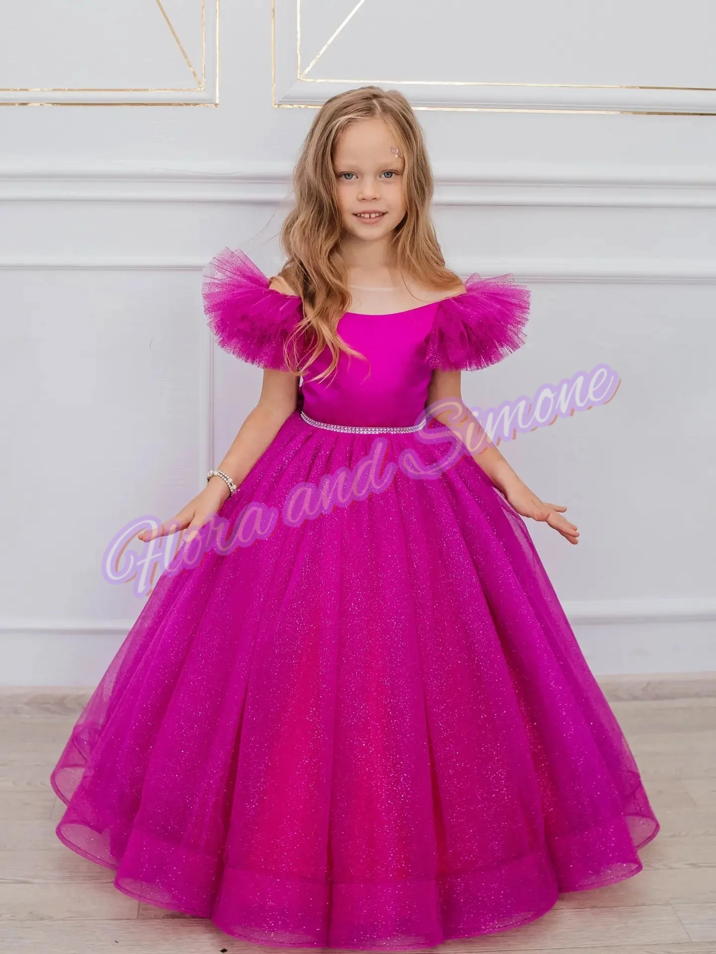 Elegant pink Shiny Beautiful girl Flower Girl Dress For pageant Dance Performances Holiday Celebrations Formal Recept Customize