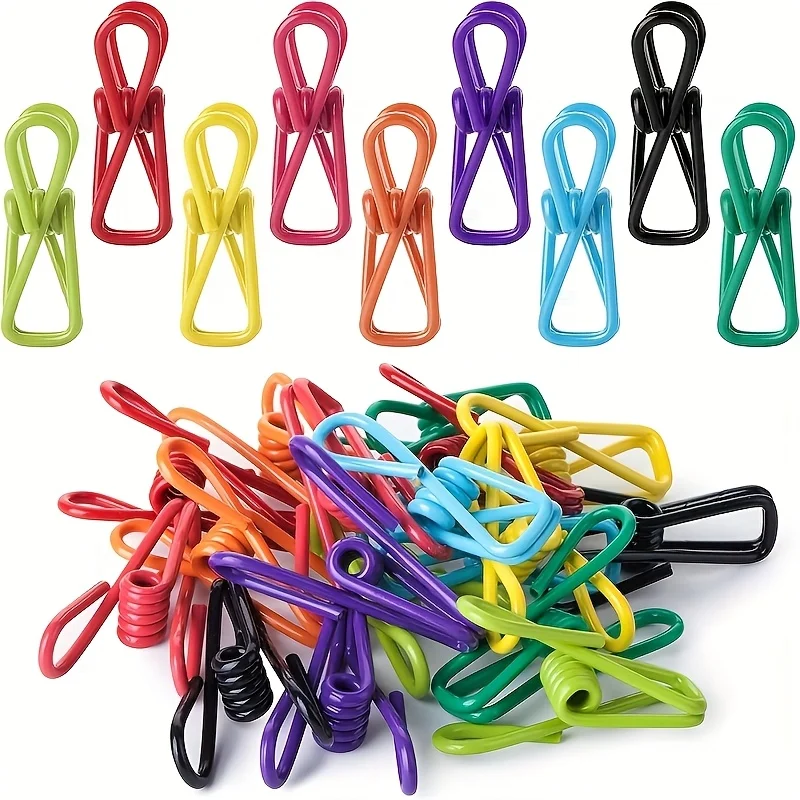 15 PVC Coated Steel Clips, Multi-purpose Clips for Food Bags & Clothing