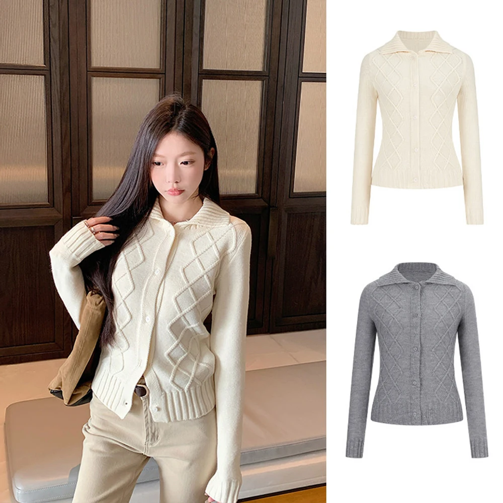 

Solid Color Long Sleeve Knitted Cardigan Women's 2026 Early Spring New Twist Pattern Sweater Slim Fit Lapel Single Breasted Tops