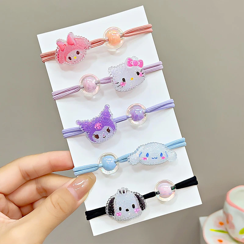 Kawaii Hair Ties Anime Hair Ring Ornaments Hello Kitty My Melody Kuromi Hair Rope Cartoon Accessories Girl Gift