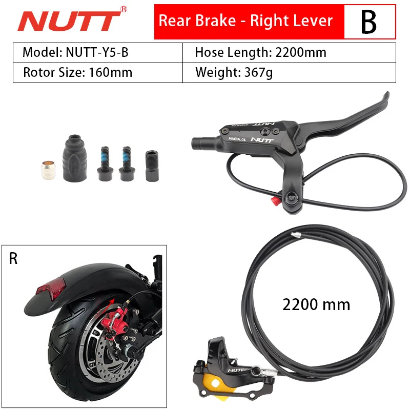 NUTT 4-Kolben-Hydraulikabschaltbremse E-Bike und Elektroroller Scheibenbremse für Zero 10X/11X, Vsett 10+/9+, Kaabo Wolf Warrior 11