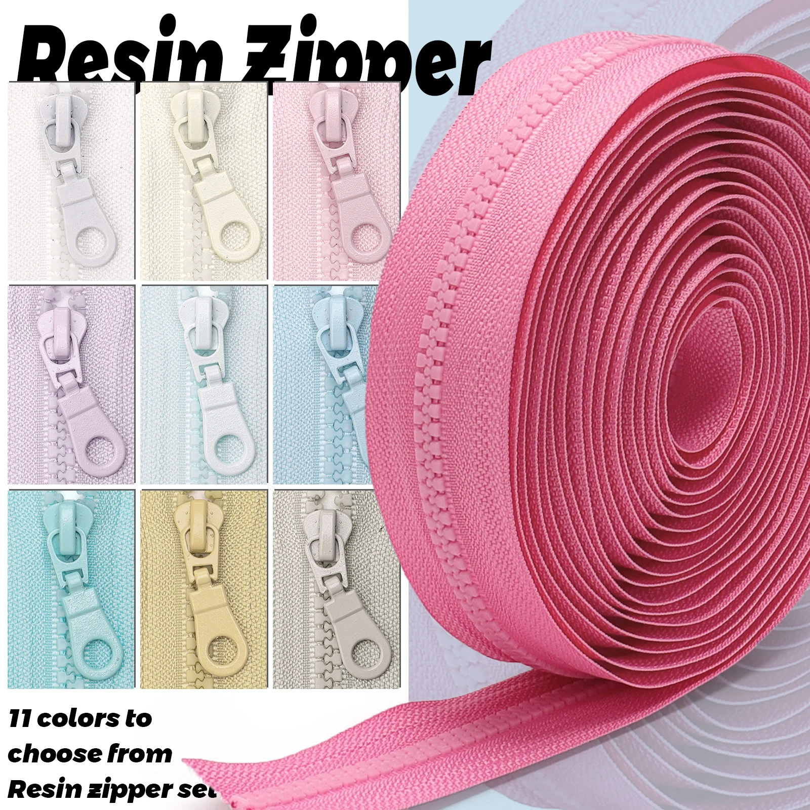 مجموعة السوستة: سحاب 177.16 بوصة مع 10 سحابات سحب، 5 #     سلسلة راتينج ملونة، متوفرة بعشرة ألوان، قطع بطول مجاني، حقائب، متوفرة يدويًا