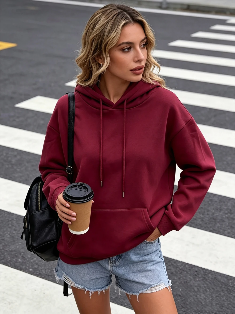 Winter Solid Color Hoodies Womens Casual Pocket Pullover Jogging Fleece Warm Sweatshirt Sporty Loose Comfortable Woman Clothes