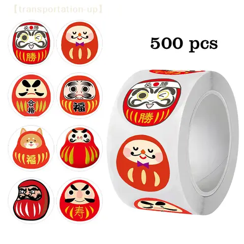 500/1500pcs Japan Daruma Egg Self-Adhesive Stickers Gift Envelope Card Jar DIY Sealing Sticker PVC Waterproof School Supplies