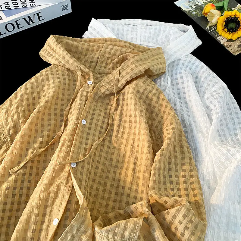 Shirt Men Sun Shirt Hooded Pullover Protection Mesh Breathable Comfortable Streetwear Trendy Youth Outdoor Shirt