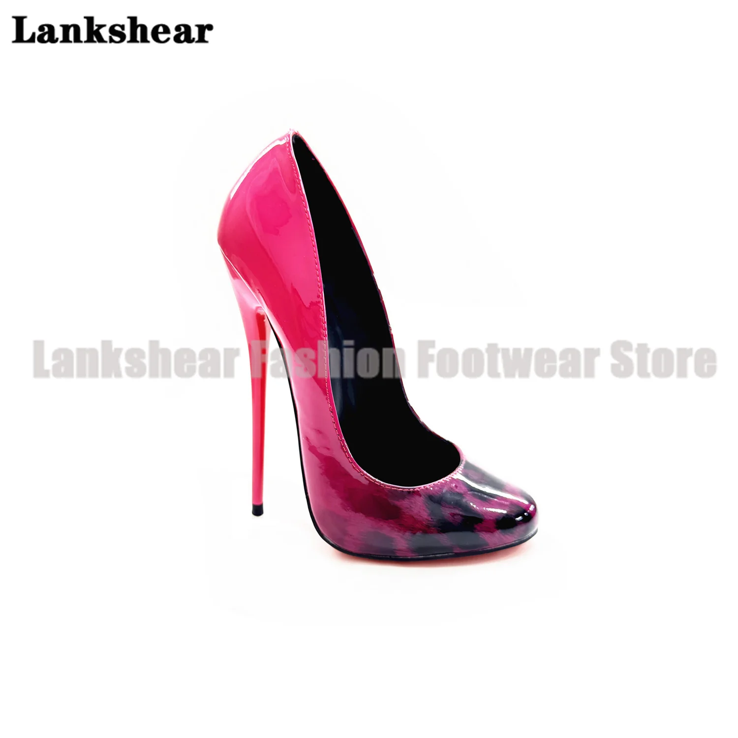 ロージーレッドレオパードグラデーションパテントレザーパンプス16cmエクストリームラッカーヒールスリッポンサンダル女性用シューズサンダリアスデムヘールベラーノ