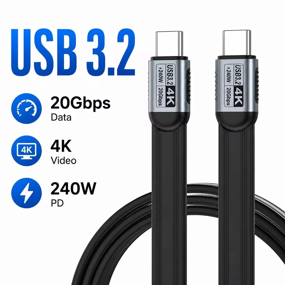 Câble USB-C vers USB-C PD 240W USB 3.2, 20 Gbit/s Thunderbolt 5, Cordon de Données USB-C 4K@60Hz pour iPhone 17 Pro Max MacBook