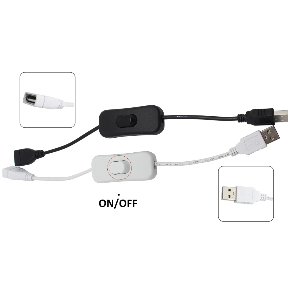 28cm USB Cable with Switch ON/OFF Male to Female Cords Inline Extension Toggle for LED Strip Tape Lamp USB Port Cord Power Line