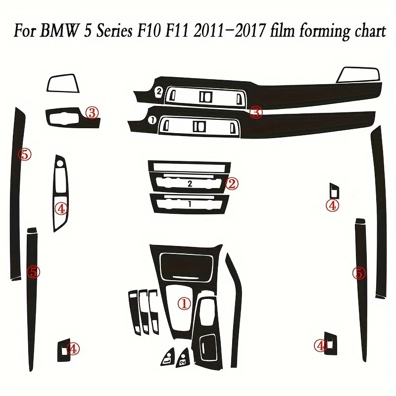 bmw-5シリーズ-f10-f11-2011-2017用カーボンファイバー製インテリアフィルムステッカー-センターコンソール-ギア-ダッシュボード-エアコン吹き出し口-ハンドル