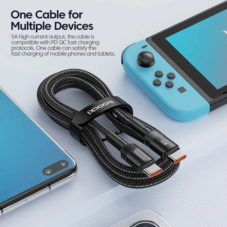 Toocki Cable de 100W tipo C a USB C, PD 3.0, carga rápida 4.0, tipo C a tipo C para iPhone 15, Macbook, Samsung, Xiaomi 3