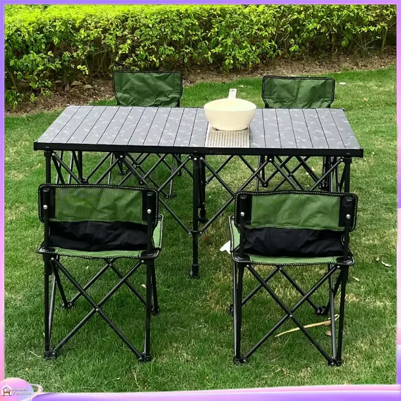 Portable Camping Table and Chair Set Aluminum Folding Desk with Stove Stand Lightweight Outdoor Furniture for Hiking Picnic