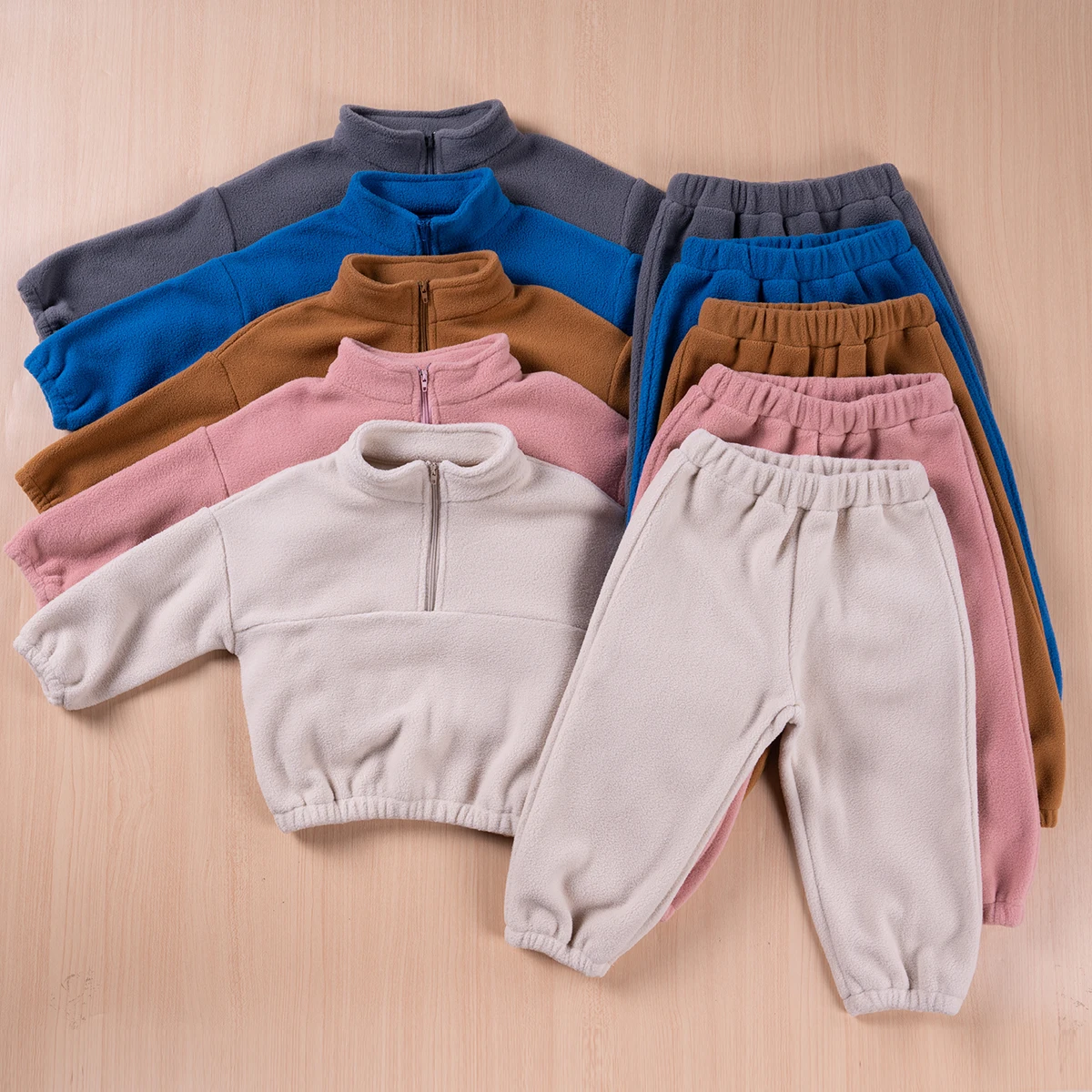 New Winter children's Set Solid Color Zippered Top And Pants 2-piece Set Comfortable Fabric Children's Casual Sportswear