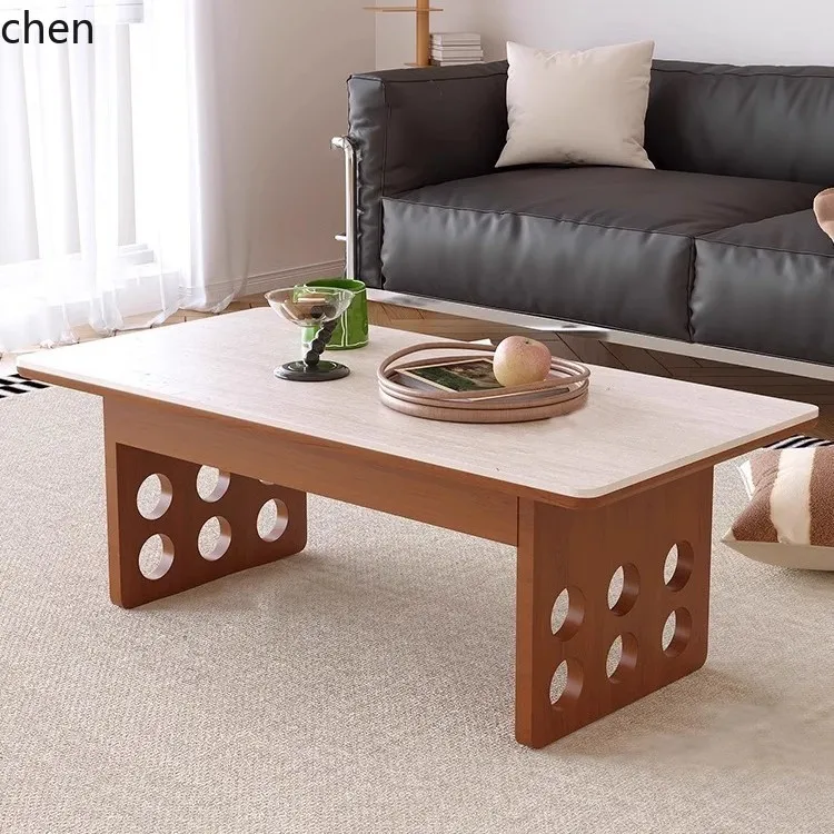 ZML Solid Wood Coffee Table TV Cabinet Combination Drawer Storage Rectangular Rock Board Tea Table