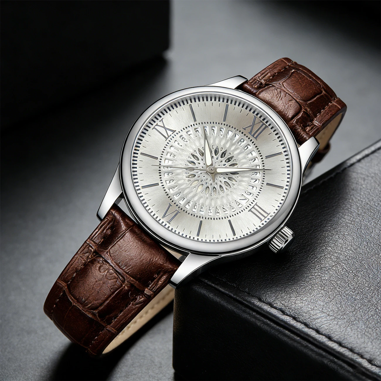 

Мужские часы премиум-класса с креативным дизайном циферблата, кварцевые, водонепроницаемые, с кожаным ремешком, для делового стиля.