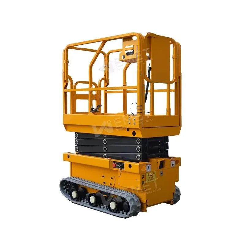 Small Rough Terrain Indoor Electric Crawler Scissor Lift with Hydraulic Drive 8.7m Height 360 Turn on Tracks