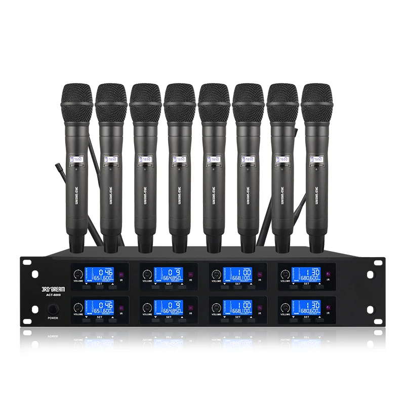 8-Channel Long-Distance Wireless Microphone Noise Cancelling True Diversity U-Segment Metal Construction for Meetings Singing