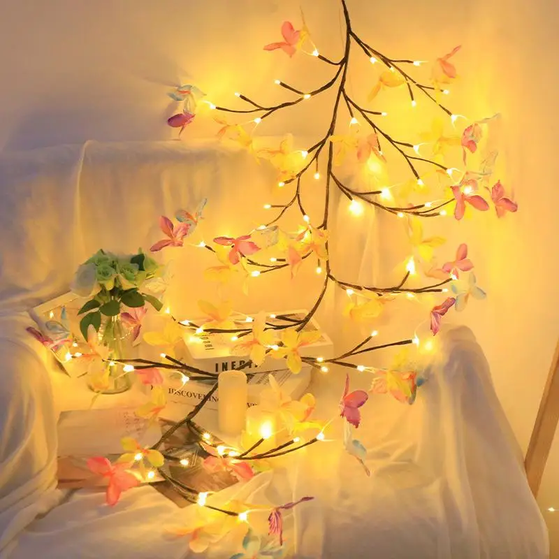 Luz decorativa de mariposa Led de ratán flexible, lámpara colgante enchufable Usb para fiesta de boda, luz de ambiente romántico