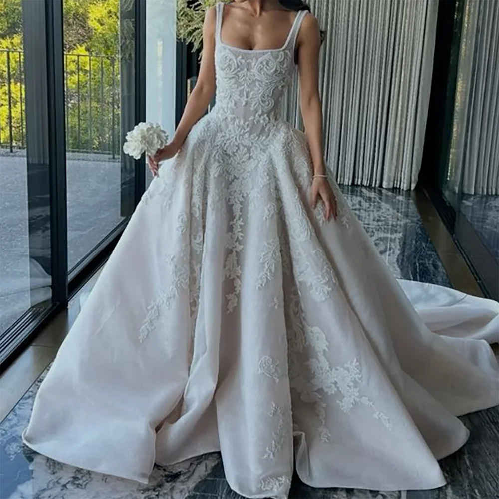 クラシックスクエアカラーノースリーブプリーツAライン花嫁のウェディングドレスブライダルドレスカスタマイズ