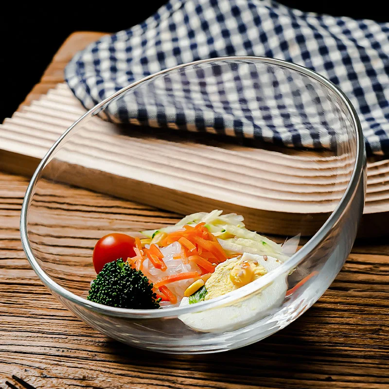 Slanted Glass Salad Bowl Minimalist Fruit Vegetable Serving Dish for Breakfast Snack Candy