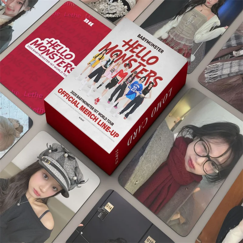 55 unids/set álbum BABYMONSTER tarjeta LOMO Hola monstruos tarjeta láser postal AHYEON HARAM RUKA ASA tarjeta de holograma de regalo coleccionable