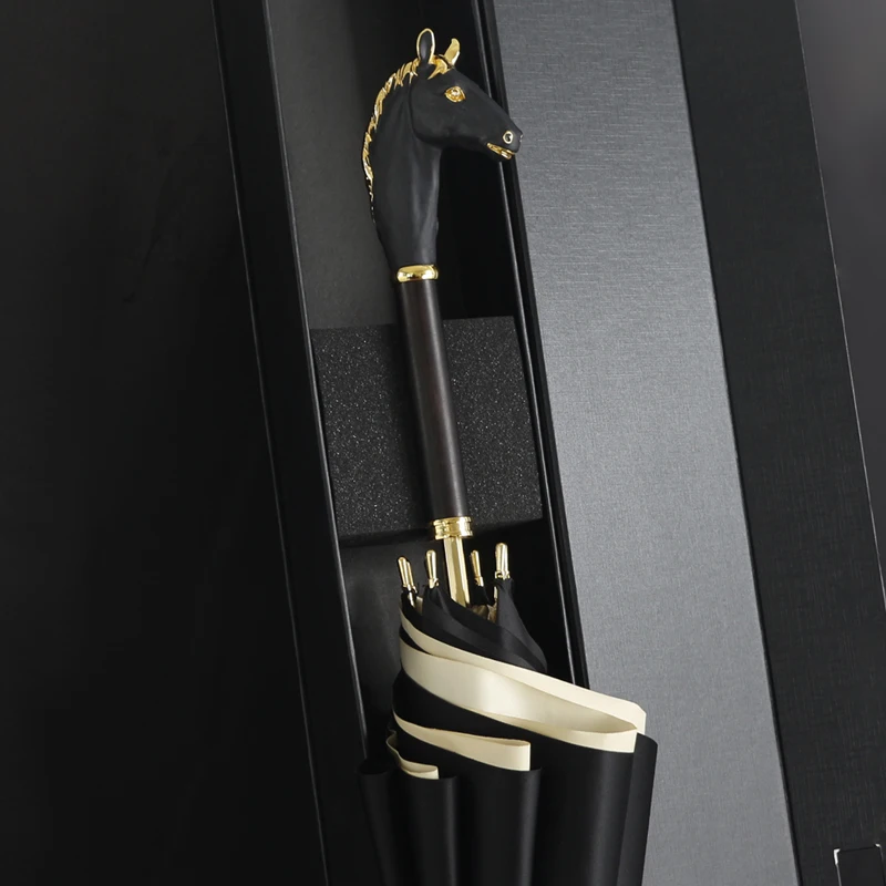 DanMunier Luxury Long Handle Umbrella Retro Horse Handle Creative Umbrellas Men's Business Umbrella Windproof Parasol Nice Gifts