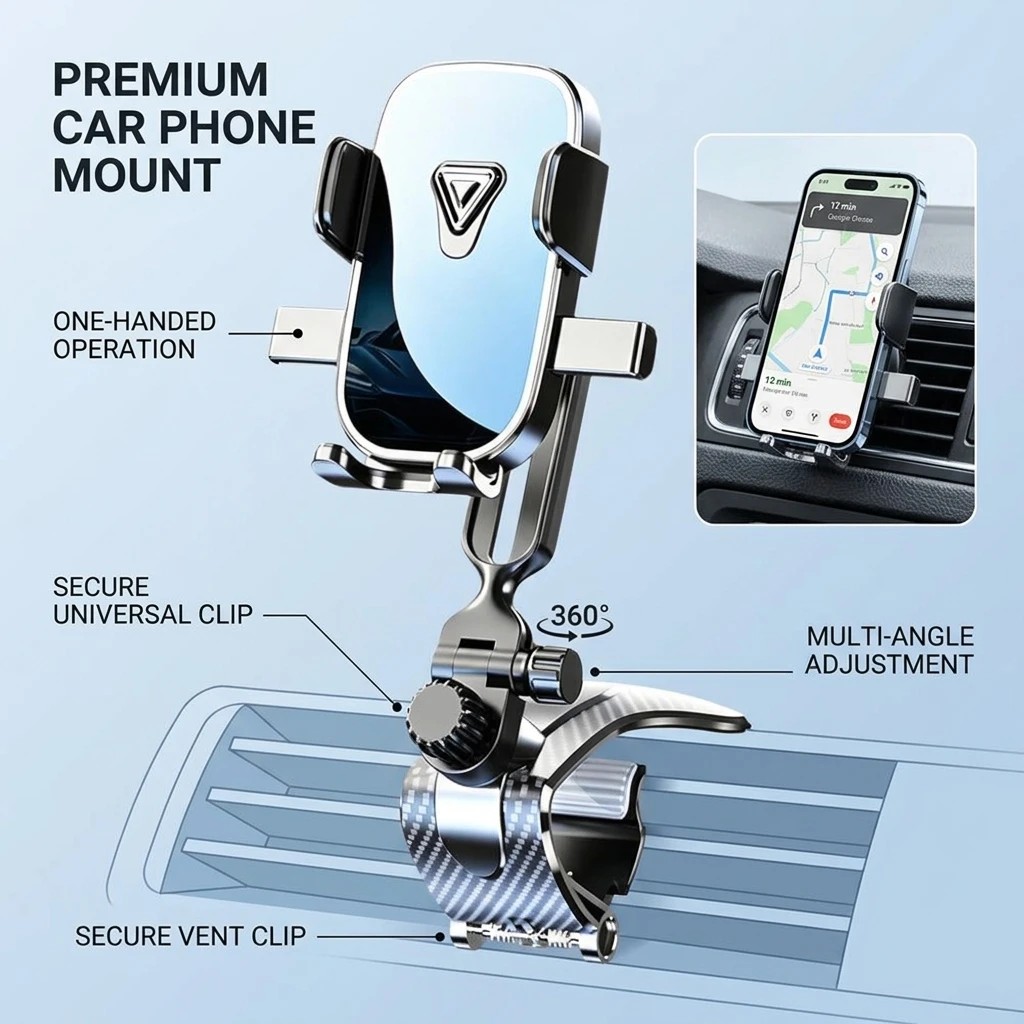 New Car Dashboard Phone Holder Gravity Crocodile Clip Automatic Locking Mirror Phone Stand Universal GPS Navigation Mount