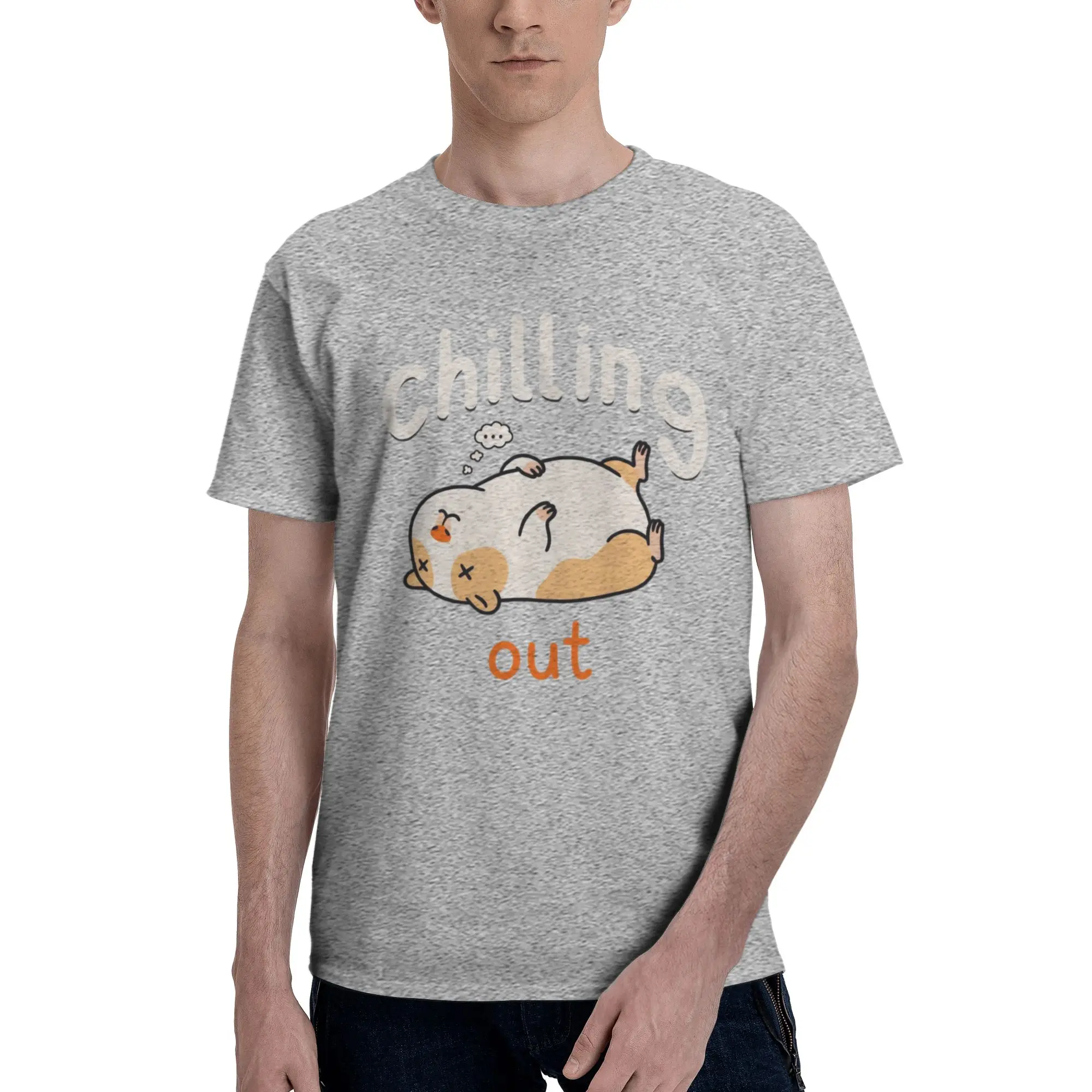 Chilling Out Lying Flat Cute Hamster Cartoon Graphic Men T Shirt  Cool Tee Shirt Short Sleeve O Neck Cotton Unique Tops T-Shirt