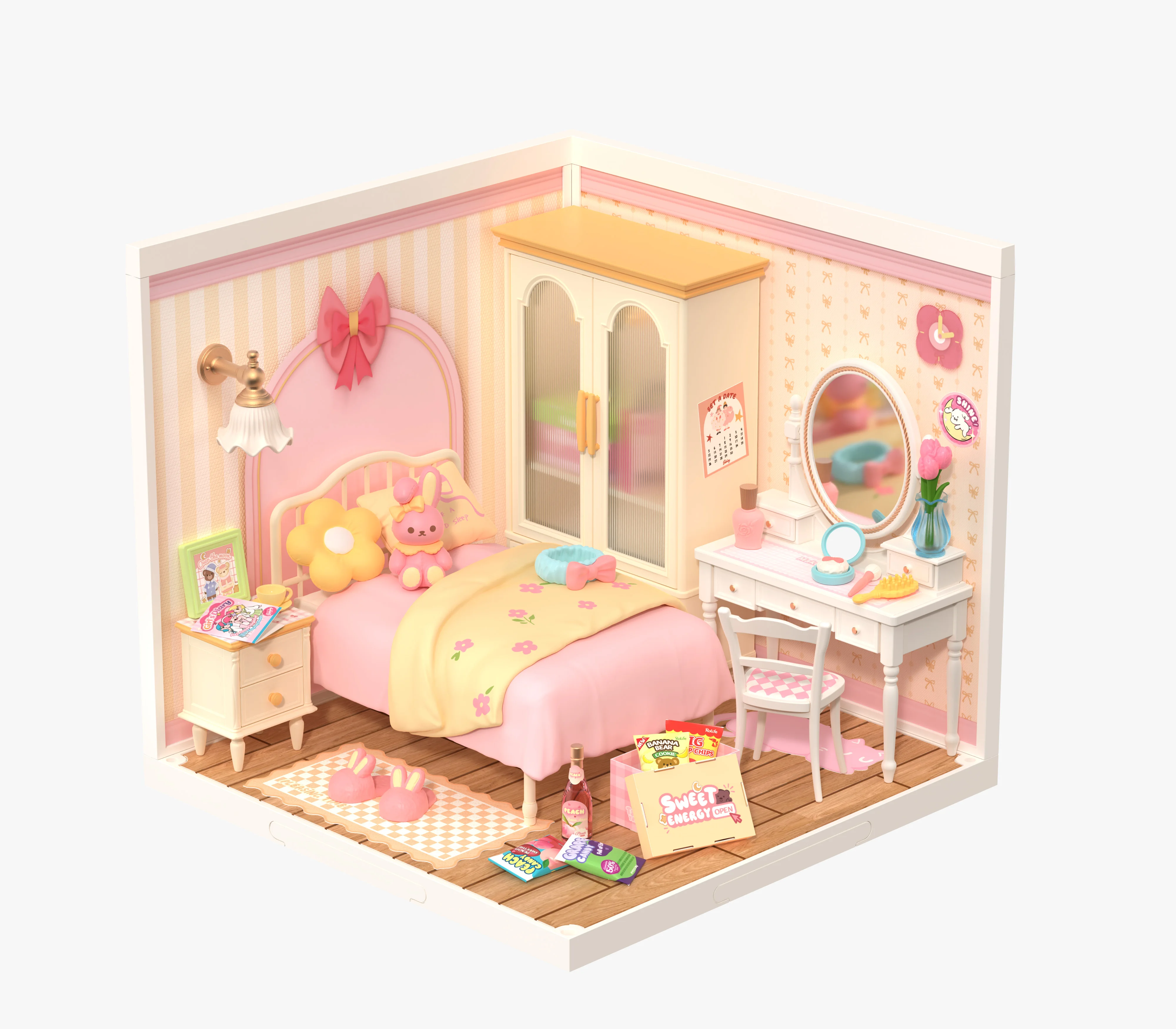 

Robotime Rolife 3D Puzzle Model Super Store Series Lovely Pink Bedroom Plastic DIY Miniature House Kit Building Blocks Kits
