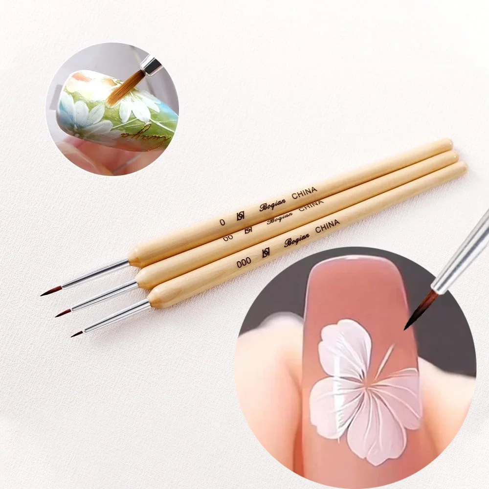 3-teiliges Set Nagelkunst DIY Liner-Pinsel zum Zeichnen und Malen von Blumen, French-Nail-Design mit Holzgriff, Blütenblätter & Blätter, Gel-Lack – Detail 6