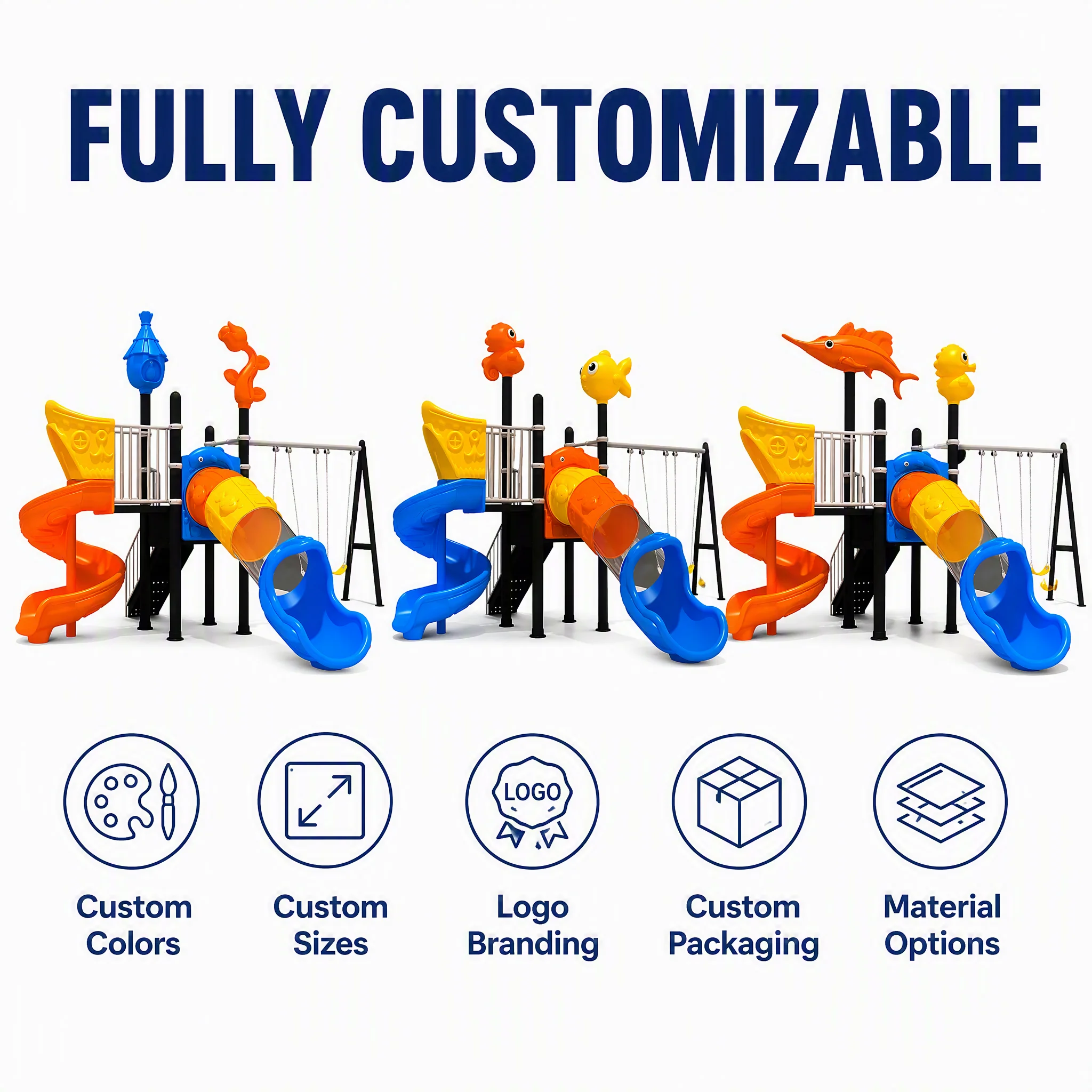 High Quality OEM Outdoor Playground Equipment Swing Set Slide Children LLDPE Plastic Steel School Park Community Wholesale