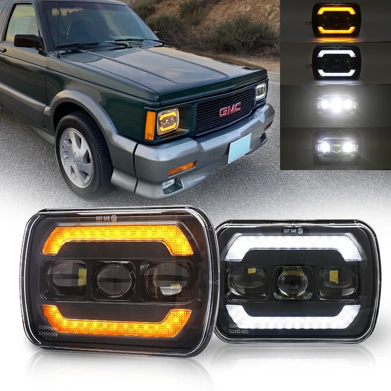 1PCS 5x7 Inch LED Rectangular Work Light with Turn Signal Hi/Lo Beam DRL Integrated Headlight for Offroad Truck Jeep 12V 10000LM