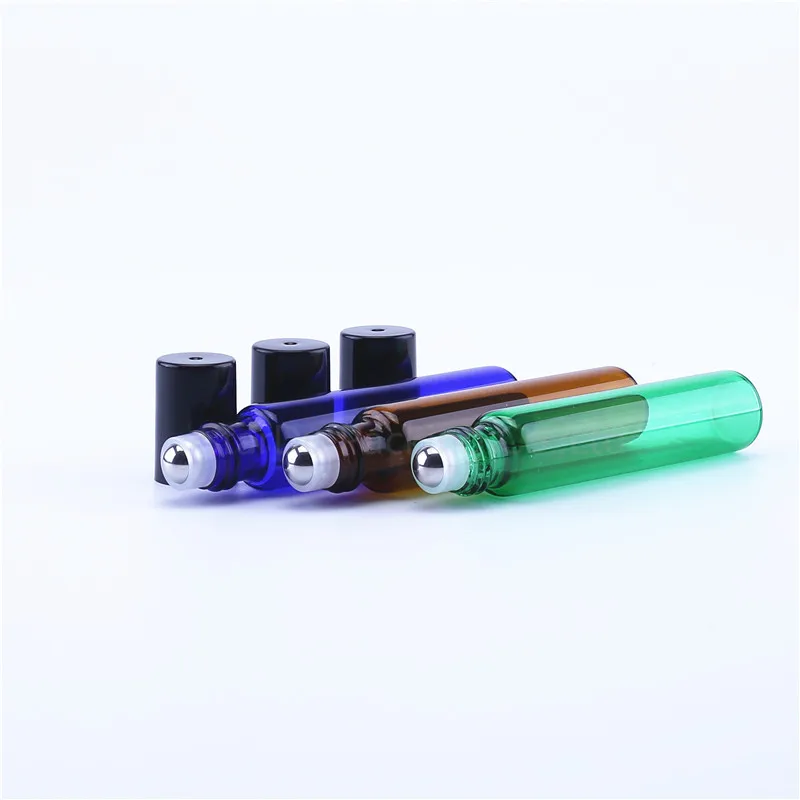 

100pcs 10ml Amber Blue Essential Oil Perfume Bottle Roller Ball Glass Roll On Durable For Travel Cosmetic Container