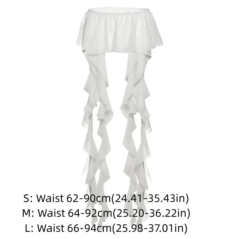 أحزمة مكشكشة غير منتظمة على الموضة للنساء ستارة طويلة Y2K ستارة الورك مثيرة شفافة من خلال تنورة صيفية صغيرة #6