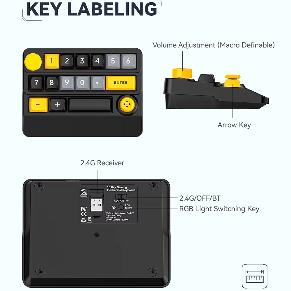 لوحة مفاتيح ميكانيكية لاسلكية BT 15 مفتاح قابلة للبرمجة، لوحة مفاتيح ألعاب قابلة للتبديل السريع، مقبض هزاز، لوحة مفاتيح ماكرو سلكية بإضاءة خلفية RGB #5
