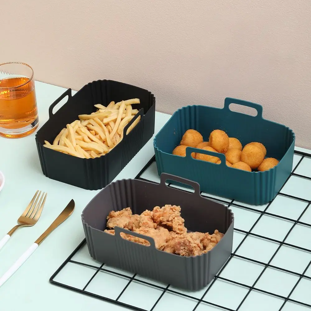 

2Pcs/Set Silicone Air Fryer Liner Foldable Anti-stick Design Air Fryer Pan Reusable Rectangular Air Fryer Baking Tray