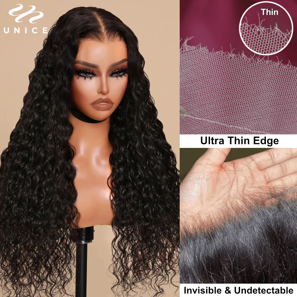 UNice 5x5 HD Lace Closure Wig Water Wave Glueless Wigs Human Hair Ready To Wear Pre Cut Pre Bleached Ultra Thin HD Lace Wigs