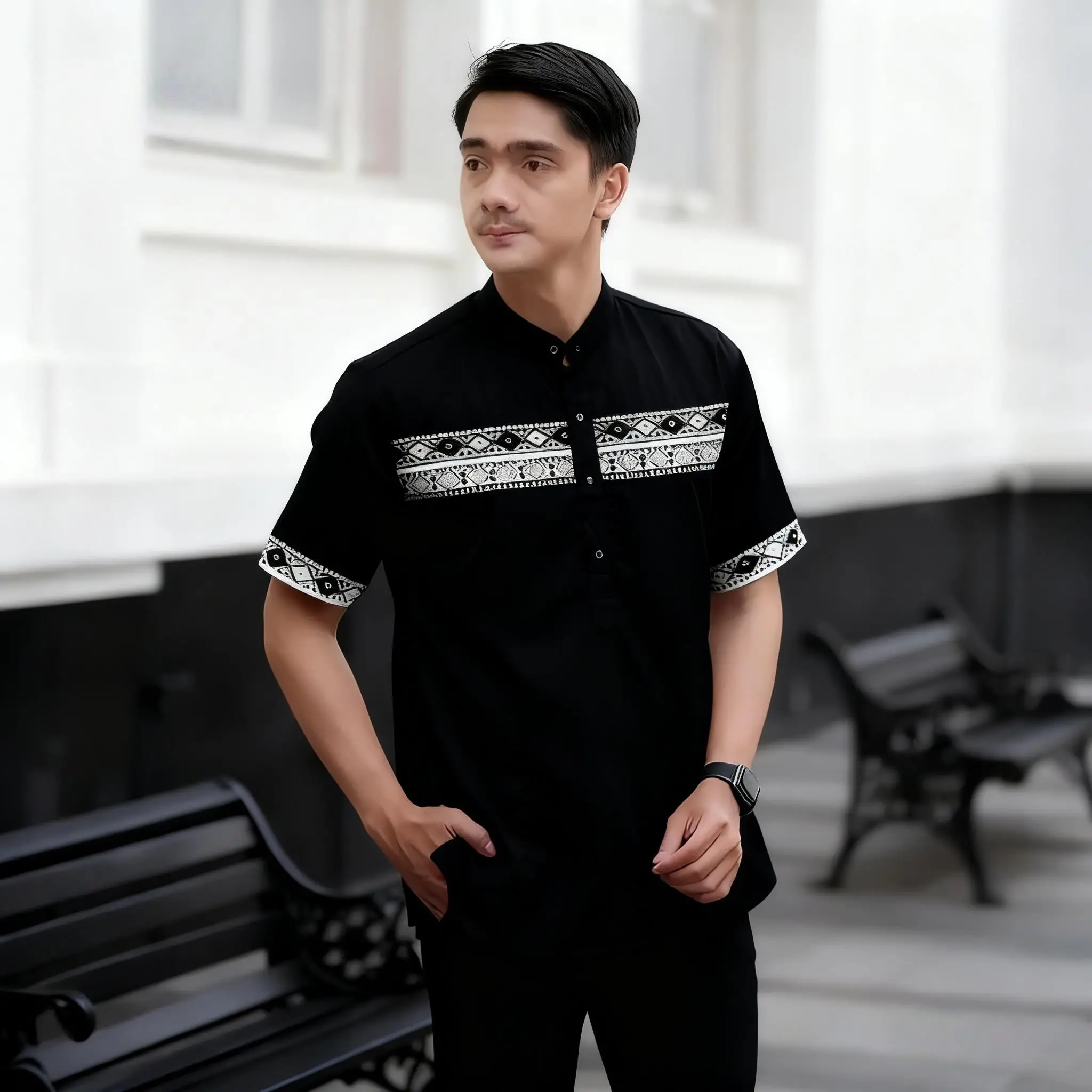 Muslimische Männer, islamisches arabisches Patchwork, gestreift, Stickerei, Eid, muslimisches Kurzarmhemd, Jubba, lässige, lockere Abayas 2026