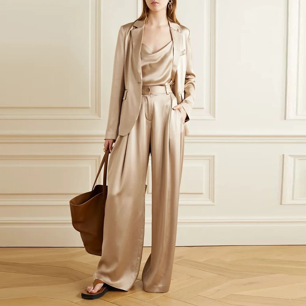 

Champagne Women two Pieces Suit Set Single Button Notch Lapel Jacket Pants Set Slim Fit Custom Suit Office Daily Female Clothing