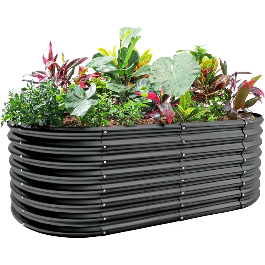 

24 Tall Galvanized Raised Garden Bed Kit Galvanized Planter Garden Boxes Outdoor Oval Large Metal Raised Garden Bed for Vegetab