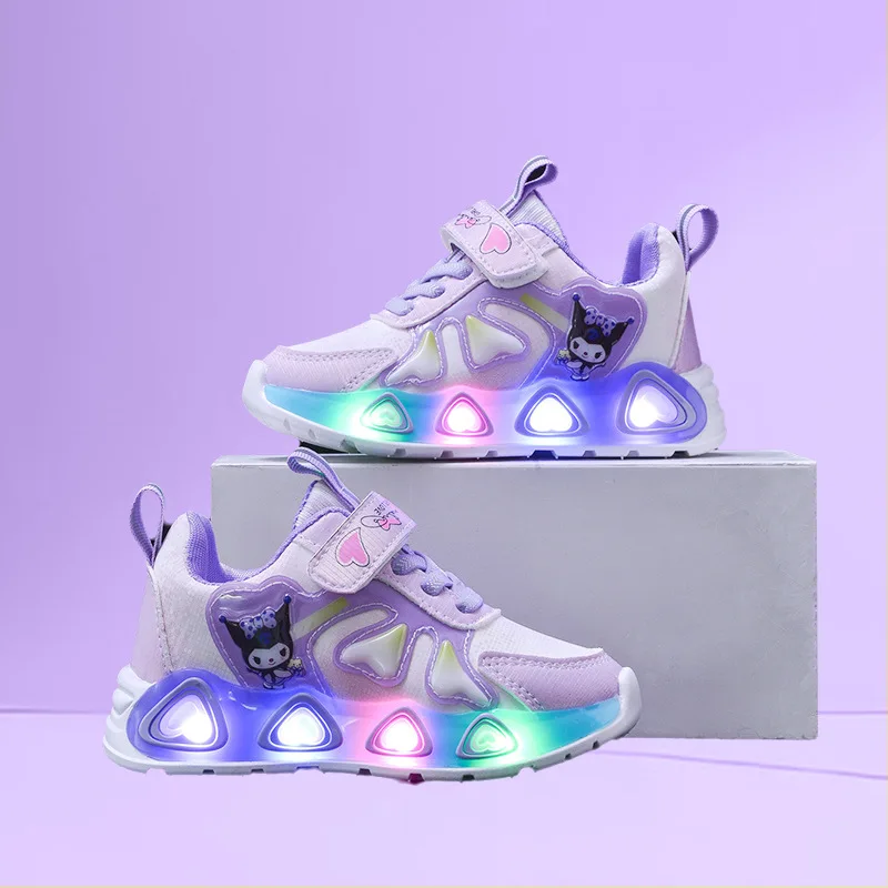 

Sanrio first walkers hello kitty kuromi Velcro Girls Princess Shoes Non-slip Running Shoes Luminous Casual Shoes Kids Sneakers