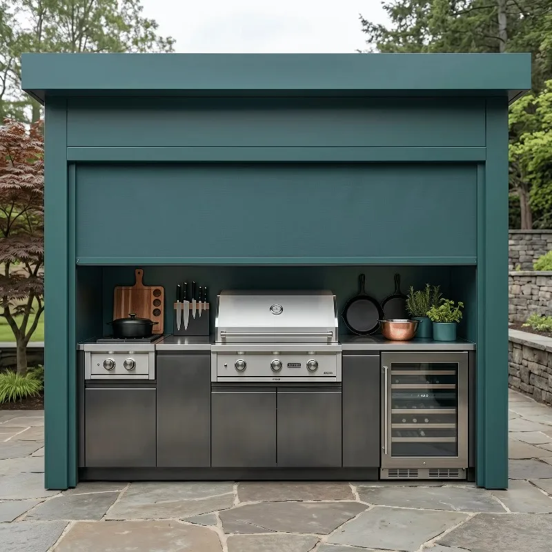 outdoor kitchen grill with roller blinds, 304 stainless steel outdoor kitchen stove, suitable for outdoor entertainment