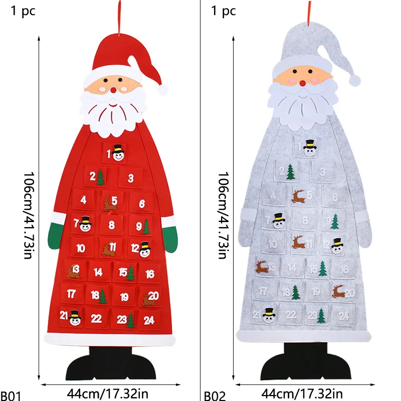 Santa Claus Calendar Holiday Wall Calendar Christmas DIY Home Decoration Digital Countdown Kid Xmas Tree Felt Gift New Year 2025