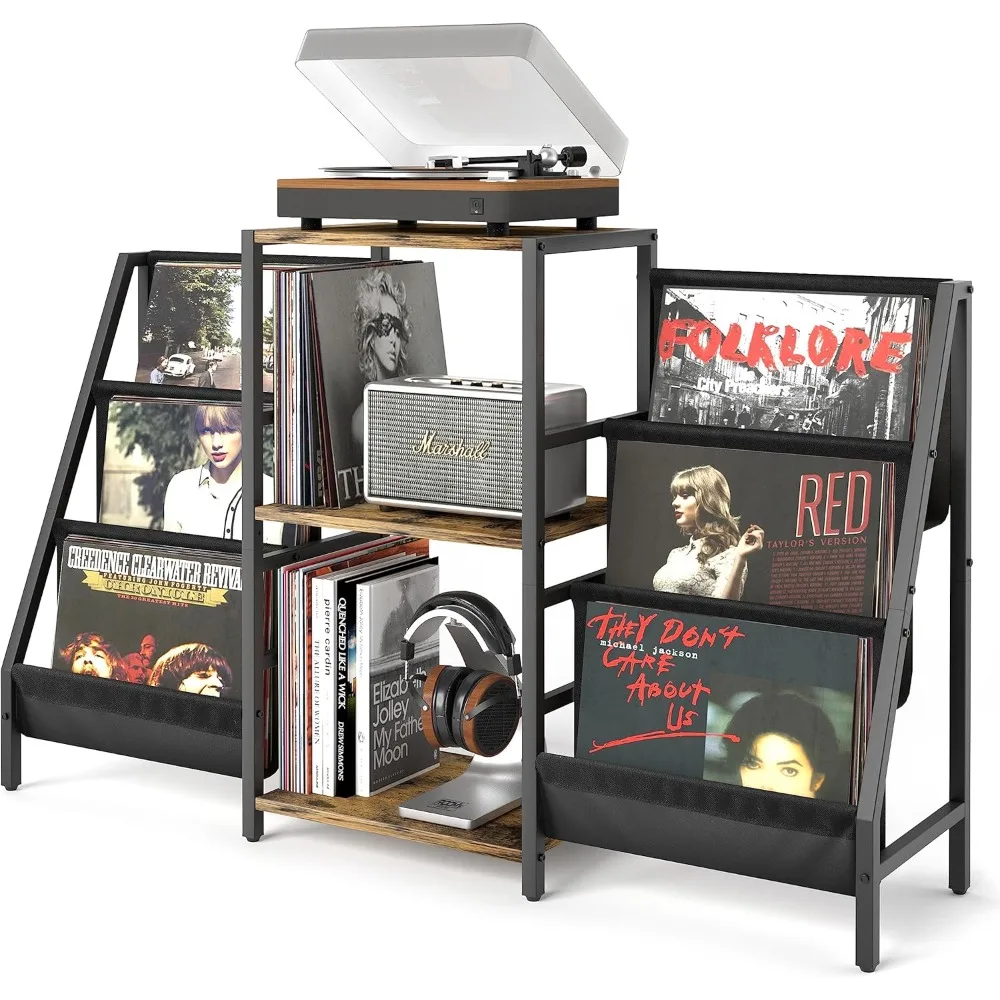 

Record Player Stand with Vinyl Storage, Record Player Table with Vinyl Record Storage Up to 280 Albums, Turnta ble Stand with Re