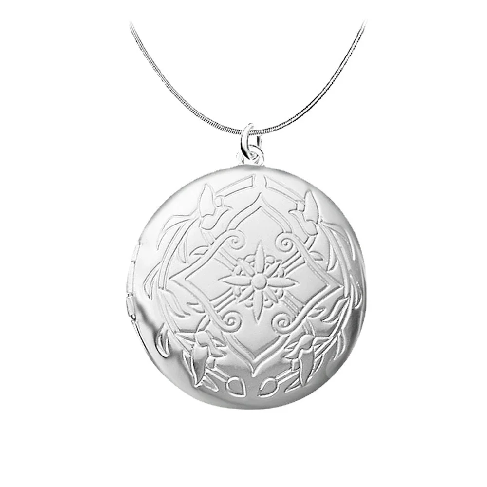 New 925 Sterling Silver Photo Frame Pendant Necklace Round Picture Locket Jewelry Best Gift for Women Girls