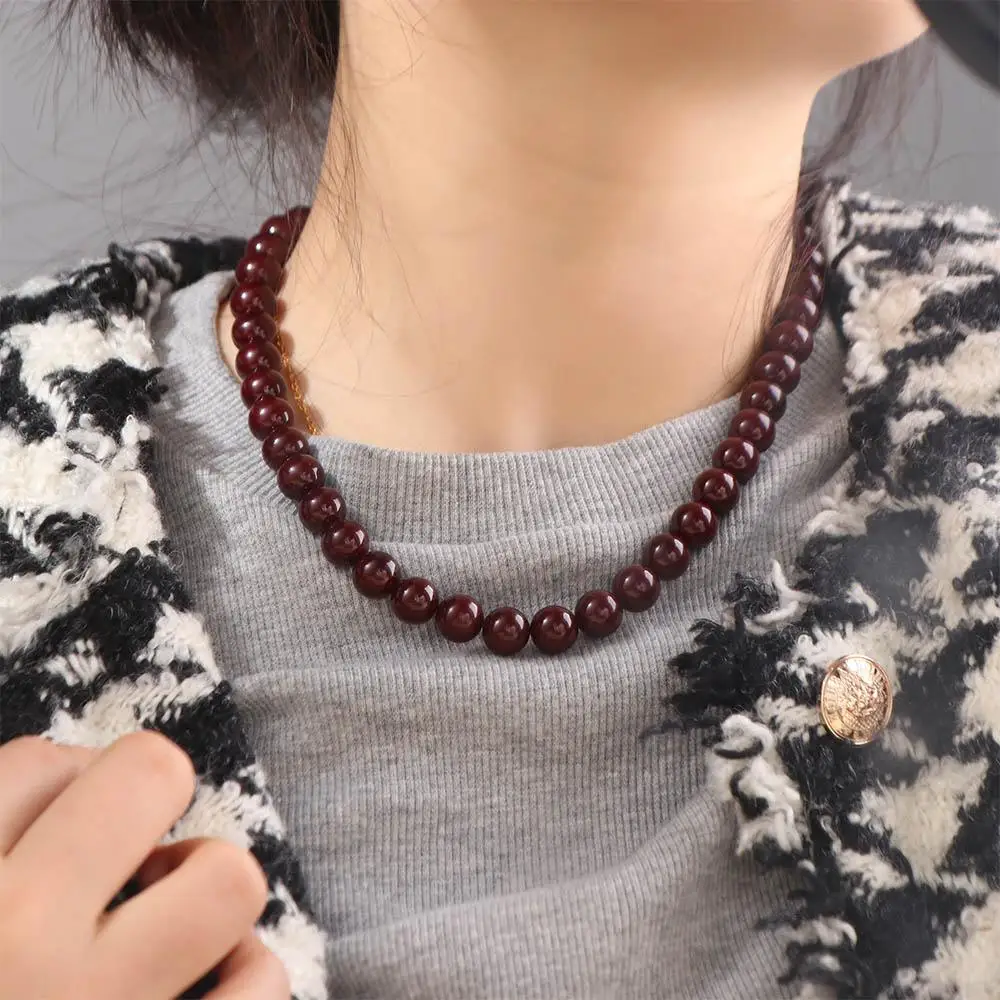 Vintage Vermilion Red Beaded Necklace Vermilion Red Beaded Light Luxury Agate C…