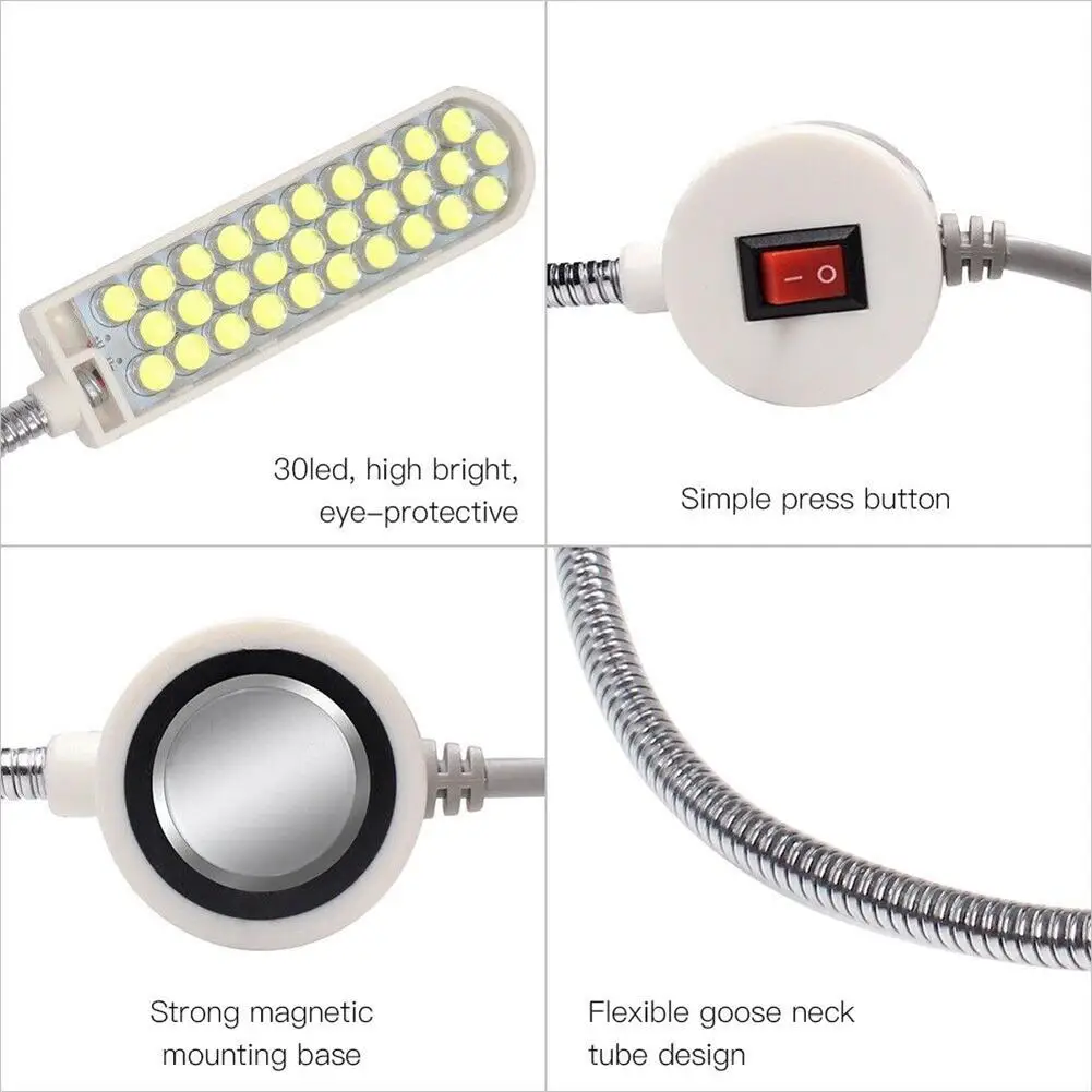 30 Led Naaimachine Licht Werkende Gooseneck Lamp 6000K 180lm Werklamp Voor Naaimachines Boor Persen Freesmachines